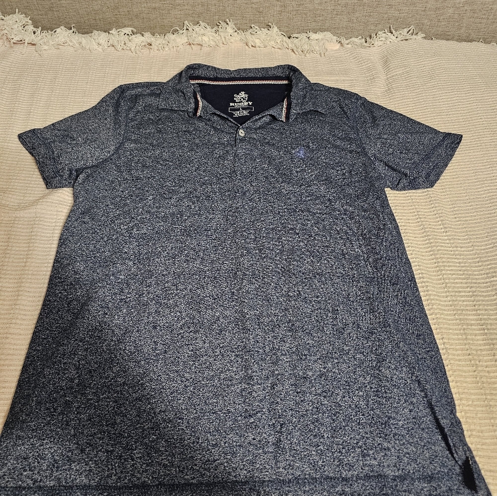 RUGBY UNIVERSITY Marbled Blue and Gray Polo Shirt Men's Size L Short Sleeve